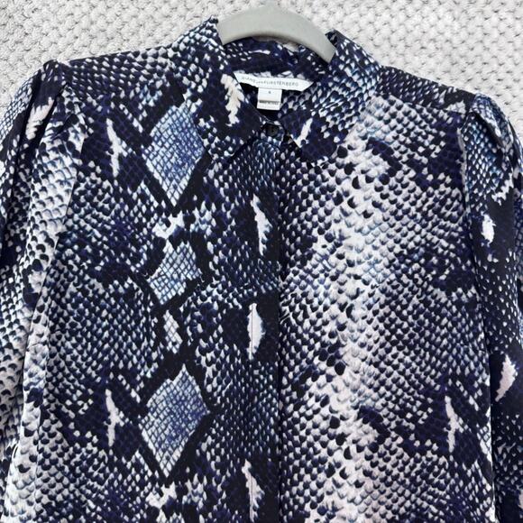Diane von Furstenberg Top Womens 6 Black Snake Print Silk Hidden Button Front - Picture 3 of 15
